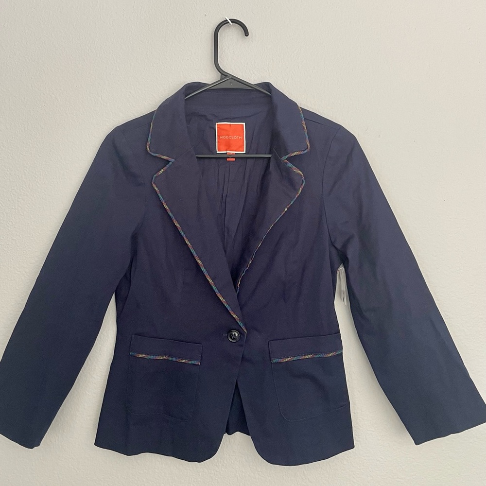 Modcloth Navy Blazer with Rainbow Trim